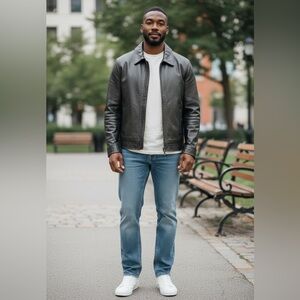 Banana Republic Vintage Men's Black Genuine Full Zip Moto Leather Jacket Size L